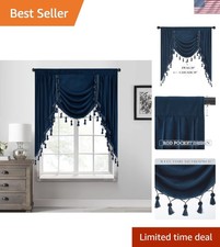 Gorgeous Velvet Waterfall Valances - Navy Blue Valance Curtains for Bay Windo...