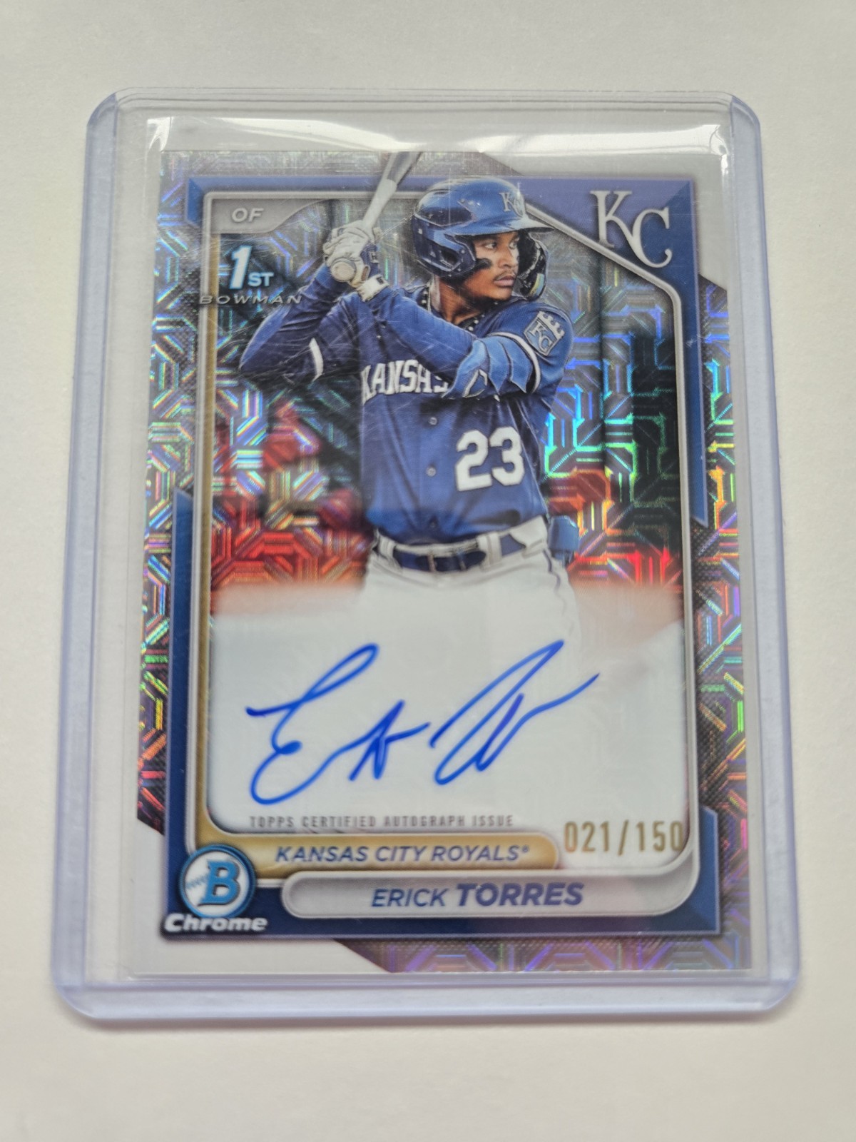 2024 Bowman Erick Torres Chrome Auto Refractor Choice 1st #21/150 Royals Mojo
