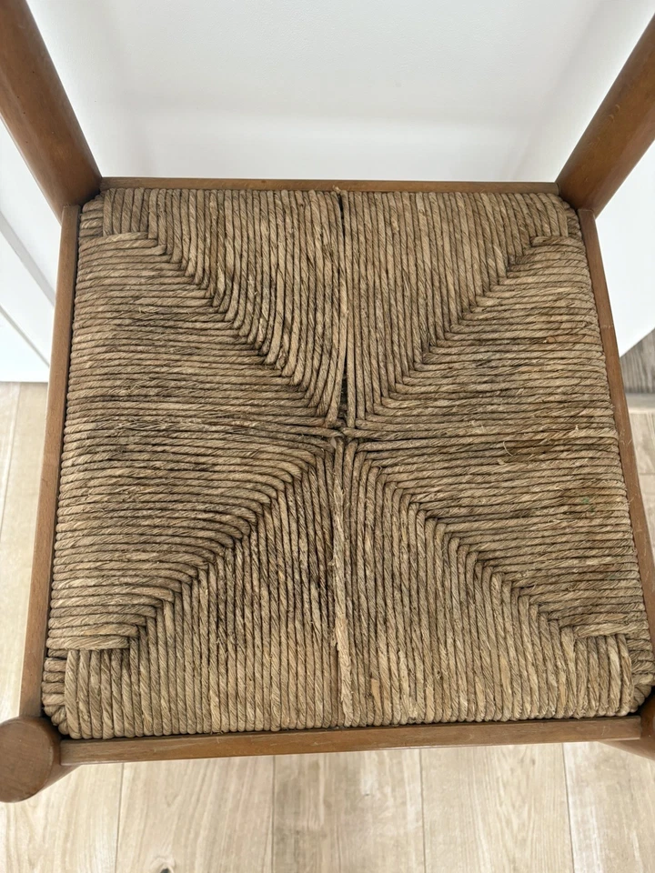 Vintage Lovely Brown Wooden Bar Stool with Rattan wicker woven Seat  - Image 4 of 4