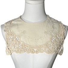 Vintage Ivory Lace Collar Overlay Floral Embroidered Victorian Edwardian