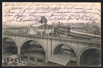 Berlin-Kreuzberg, postcard, track triangle of the elevated railway, subway 1918 