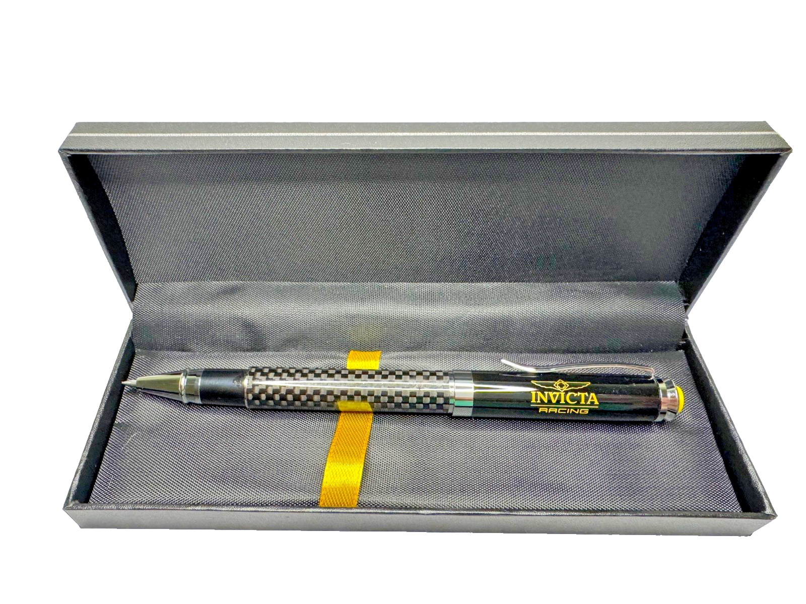 Invicta Racing Carbon Fiber Look Rollerball Pen Yellow Accent Blue Ink ...