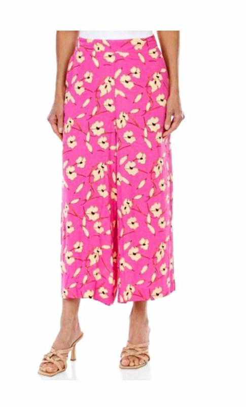 Jessica Simpson Pink Floral Wide-Leg Cropped Pants Pockets Elastic Medium