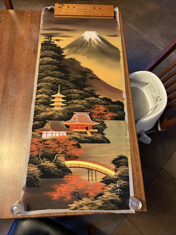 Japanese  Mt. Fuji Landscape Scroll Artwork On Silk