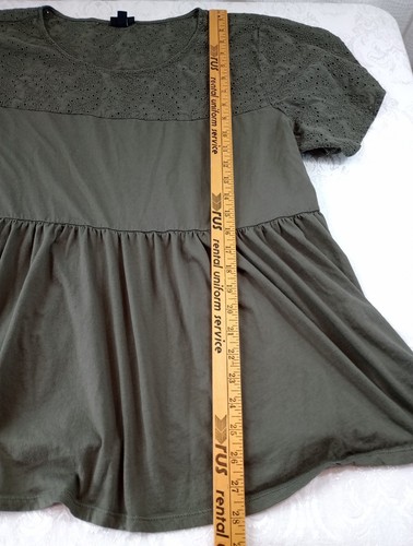 Torrid Cotton Jersey Crew Neck Eyelet Yoke Babydoll Top Army Green Shirt Size 2 - Picture 12 of 13