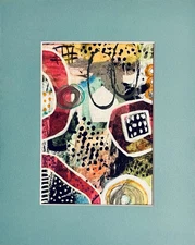 Pair Of 5x7 Abstract Collage With Blue Mat. Created By Me So Its Original art.
