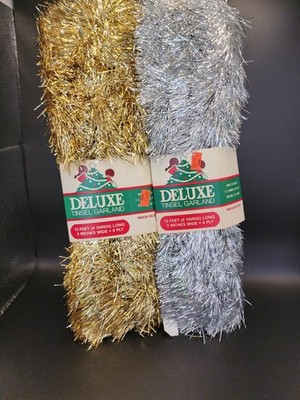 VTG Deluxe Tinsel Garland Christmas 12ft Gold & Silver Young Craft USA NEW 3'' W