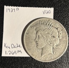 Rare Key Date 1927-D Peace Dollar Silver $1 VG Only 60K Survival