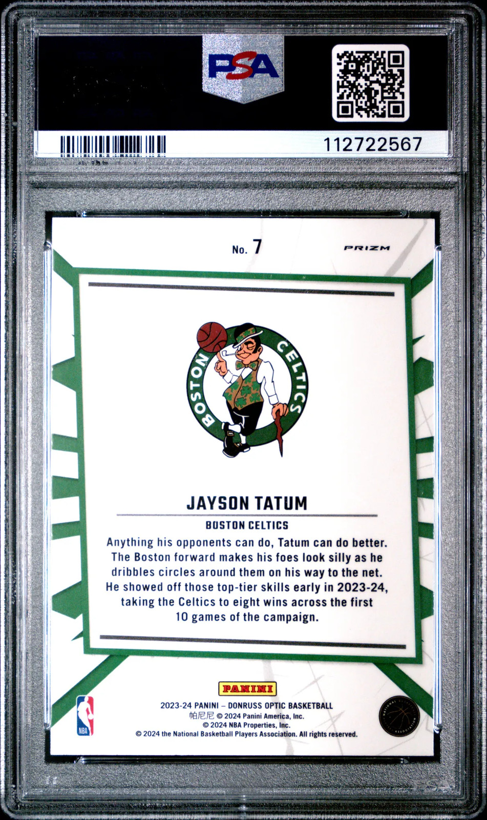 2023 PANINI DONRUSS OPTIC MY HOUSE PURPLE #7 JAYSON TATUM PSA 9 view 2