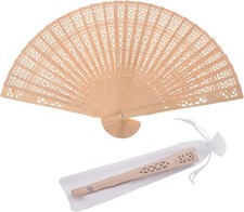 50 Pack Wooden Handheld Folding Fan with Organza Bag Wedding Party Favor Set
