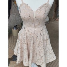 Xtraordinary Cream with Gold Sequin Lace Fit Flare Dress