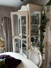 Vintage Glass Door Display Cabinet Shabby Chic Style Off White
