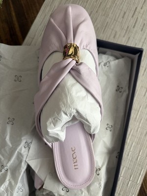Maeve Pink - Slip-On Mule Flats Closed Toe Faux Leather Twist Gold Hardware
