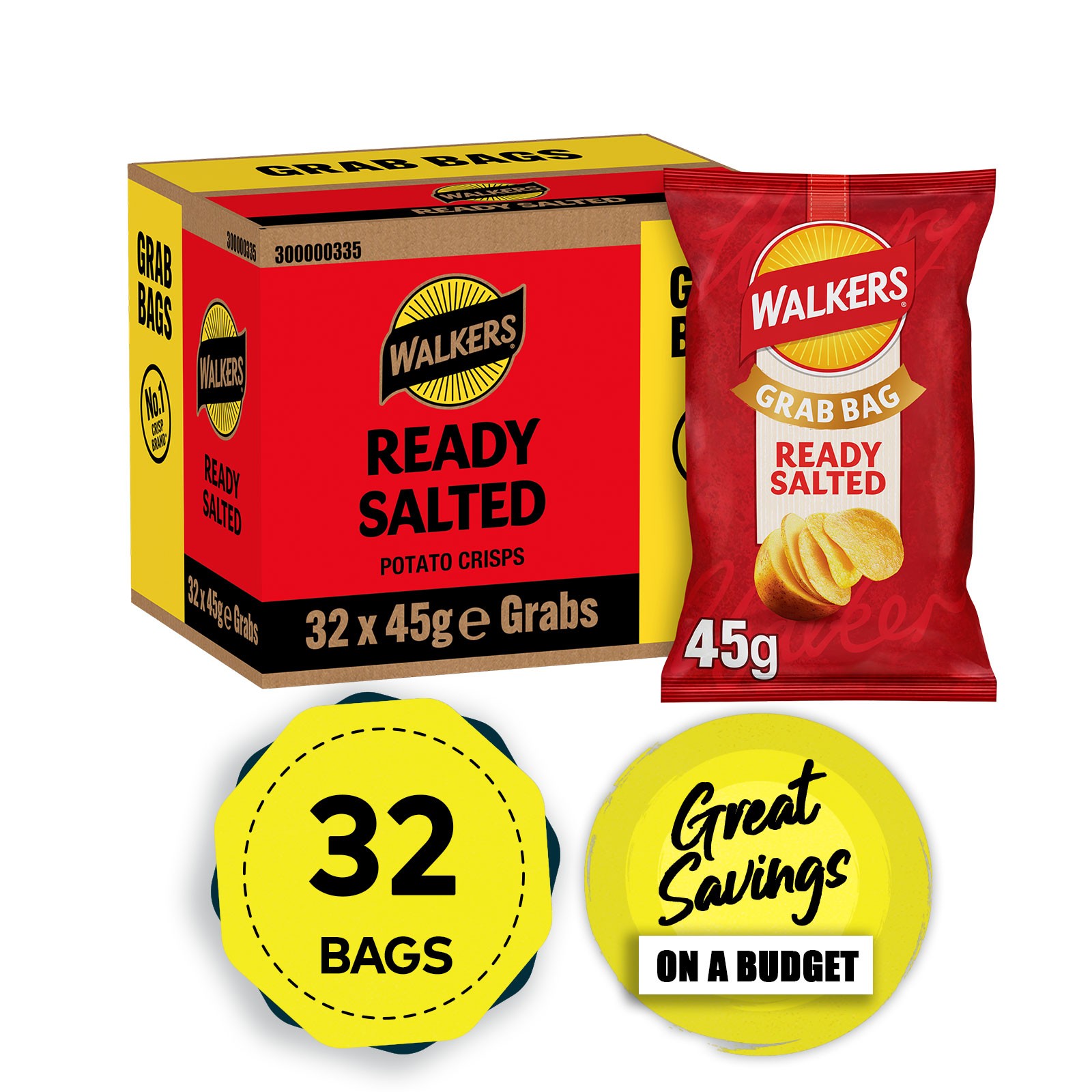 Walkers 32 X Crisps Ready Salted Sharing Pack 45G - Image 3