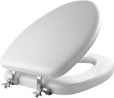 Mayfair Padded Toilet Seat with Chrome Hinges, Soft Vinyl Elongated, White