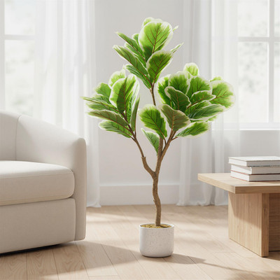 3.3FT Artificial Fiddle Leaf Fig Tree Natural Trunk, Lifelike Faux Plant in Pot