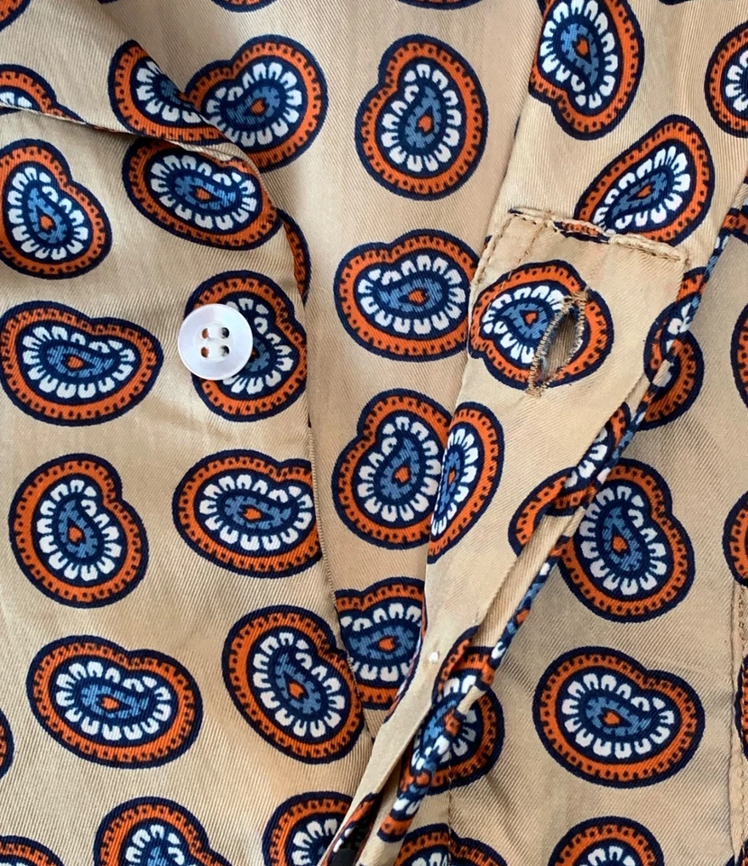 Camisa de salón y Ascot de seda con estampado de cachemira vintage de mediados de los 70 de SULKA - talla L/XL Foto 3 de 4