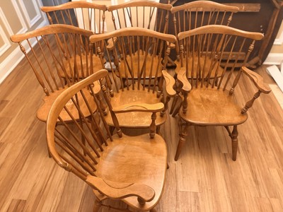 7 Vintage  Ethan Allen Heirloom Colonial Windsor Maple Nutmeg Chairs