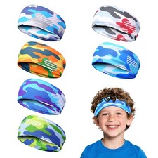 6Pcs Kids Athletic Sweatbands,Boys Headbands for Sports,Breathable Elastic He...