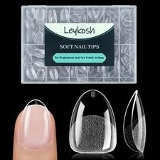 Extra Short Almond Nail Tips, 216pcs Acrylic Soft Fake Nails Gel Nail Tips, F...