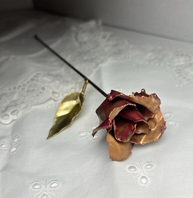 Vintage Copper Rose Flower 10.5 Inch - Lovely Patina & Perfect  never Dies  Gift