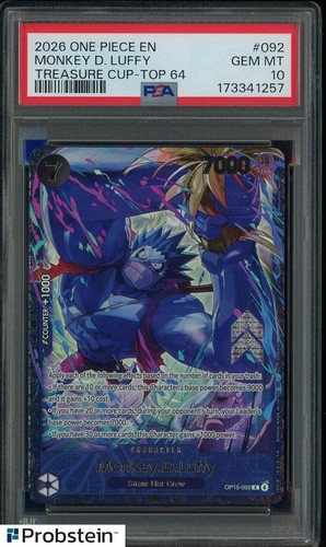 2026 ONE PIECE PROMOS #092 MONKEY D. LUFFY TREASURE CUP-TOP 64 PSA 10 GEM MINT
