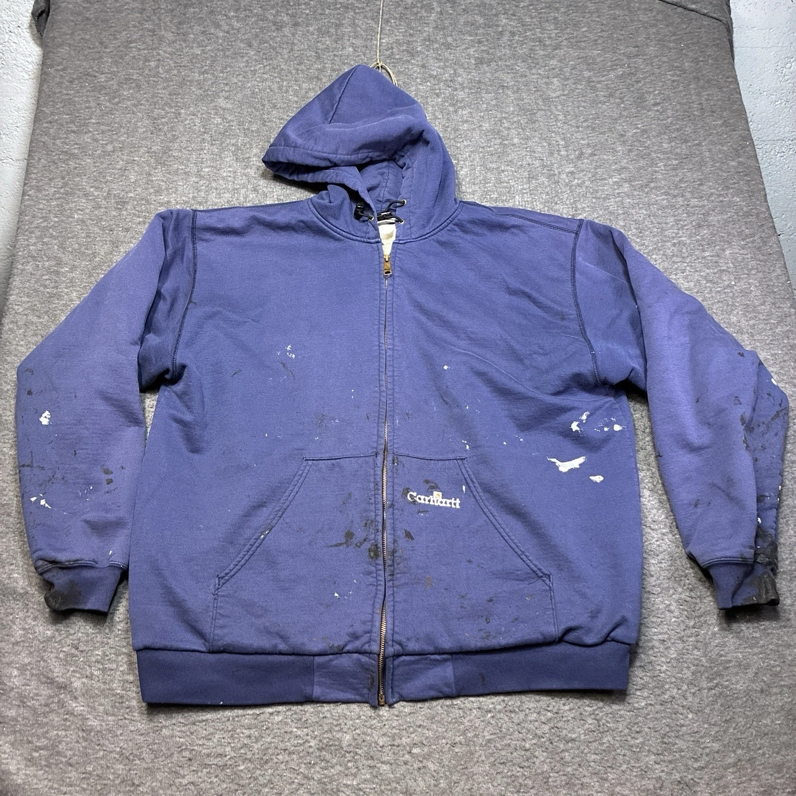 Vintage Carhartt Full Zip Hoodie Mens XL Blue Painter Distressed Workwear Jacket