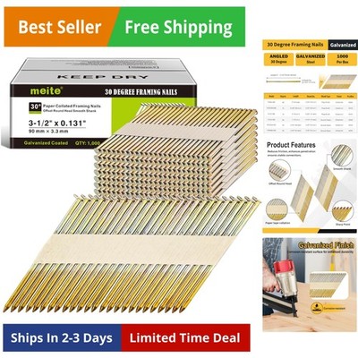 30 Degree Framing Nails 3-1/2 Inch Electro-Galvanized Paper Collated Nails fo...