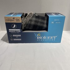 Isotoner Men's Memory Foam Slippers, Black/Gray- Size XL- 11 / 12