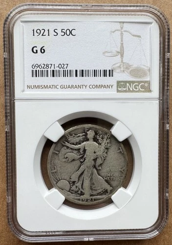 1921 S 50C NGC G 6 1921-S WALKING LIBERTY HALF DOLLAR SILVER 50c
