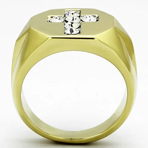 Men's Stainless Steel Cross Religious Christian Faith  Gold GP CZ Crystal Ring - Image 4 of 4