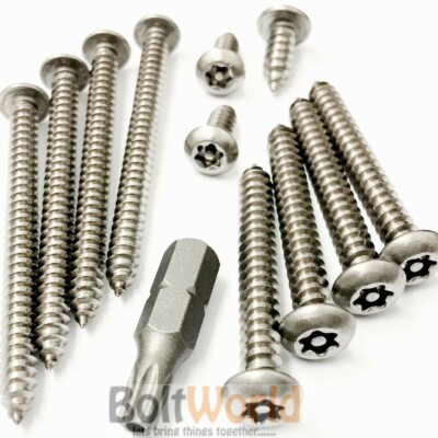 Nr12 A2 EDELSTAHL TORX STIFT 6 KEULEN KNOPFKOPF SELBSTSCHNEIDEND SICHERHEITSSCHRAUBEN