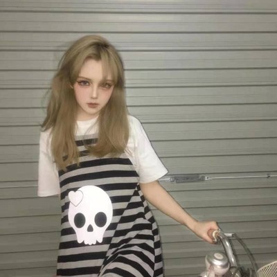 Cartoon Striped Skull Emo Punk Mini Dress Goth Aesthetic Dress Fashion Wear NEW