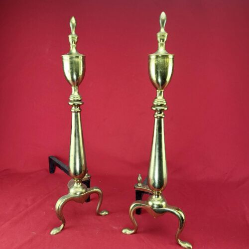 Vintage Brass Andirons Firedogs Fireplace Log Holders - Picture 1 of 6