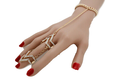 Hot Women Bracelet Gold Metal Chain Link Bling Size 8.5 Slave Ring Chevron Style