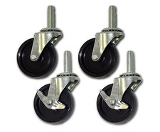 2-1/2" Swivel Caster with 3/8" x 1-1/2" Stem  Polypropylene Wheel 4PK, 2 brakes