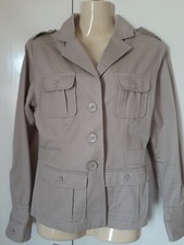 Ladies Beige Stone Utility Safari 100% Cotton Jacket Blazer Size Uk 8 Used