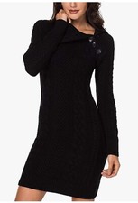 Turtleneck LongSleeve Pullover Sweater Dress Cable Knit Bodycon L