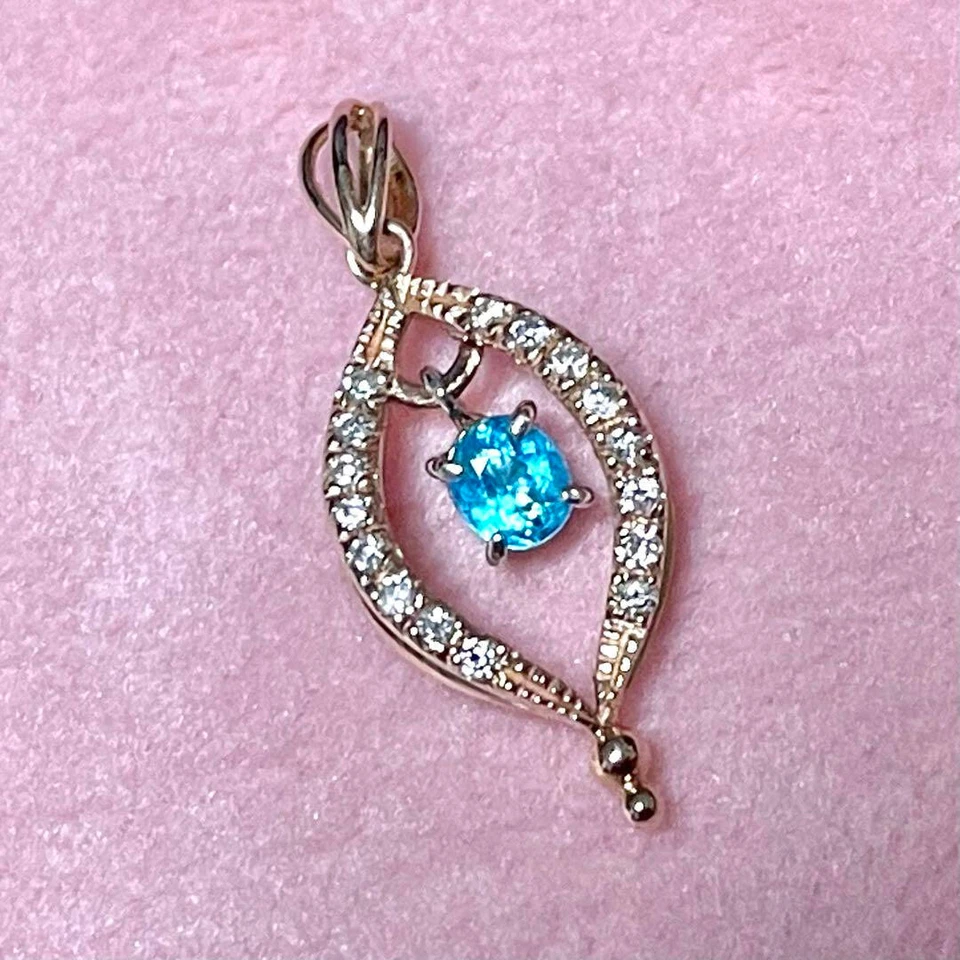 0.158ct Old Mine Brazil Paraiba Tourmaline Diamond 18k Rose Gold Pt900 Pendant - Image 2 of 4