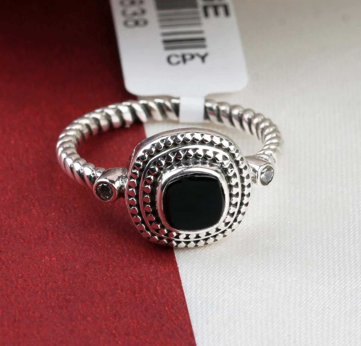 Bague Or Blanc 14 Carats (585) Avec Onyx - Taille 56 (17,8 Mm) Ajustable - Neuf Avec étiquettes - Origine Allemagne