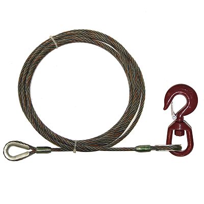 5/8 x 50' Winch Line Wrecker Cable Extension Thimble Eye Swivel Hook Tow Pull