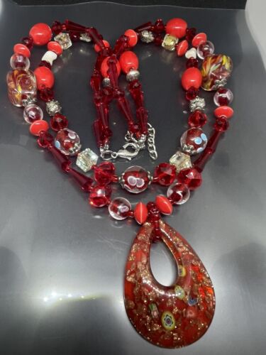 VTG Multicolor Christmas Glass Murano Millefiori Lucite Beads 2 Strand Necklace - Picture 1 of 7