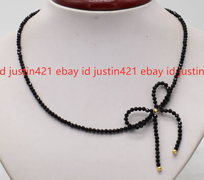 Fashion Natural 3mm Black Spinel Round Faceted Beads Gemstone Necklace 18''