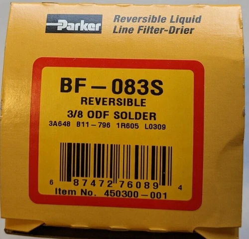 Parker BF-083S Reversible Liquid Line Filter-Drier, Steel, Bi Flow, 3/8" Solder