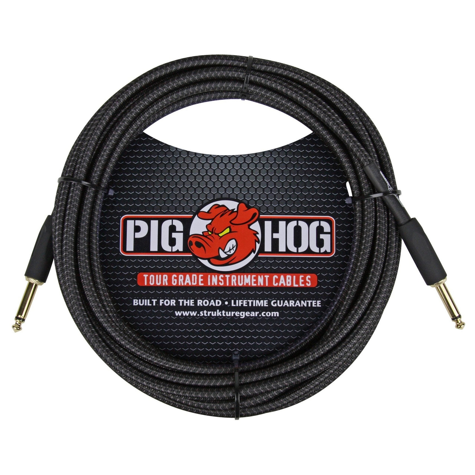 Кабель для инструментов Pig Hog PCH20BKR, черный, плетеный, 20 футов. Прямой угол