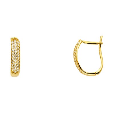Ioka - 14K Yellow Gold CZ Stone U Shape Huggies Lever Back Earrings
