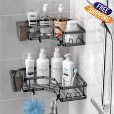 Corner Shower Caddy 2-Pack, Adhesive No-Drill Stainless Bathroom Rack with Hooks