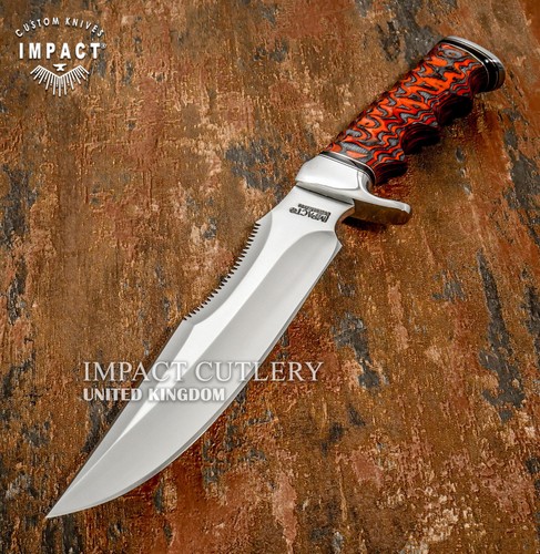 IMPACT BESTECK CUSTOM D2 VOLLER SÄGEZAHN JAGD BOWIE MESSER PAKKA HOLZGRIFF - Bild 4 von 13