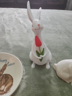 Ceramic Bunnies Bunny Figures Happy Easter  Decorations Celebration 
