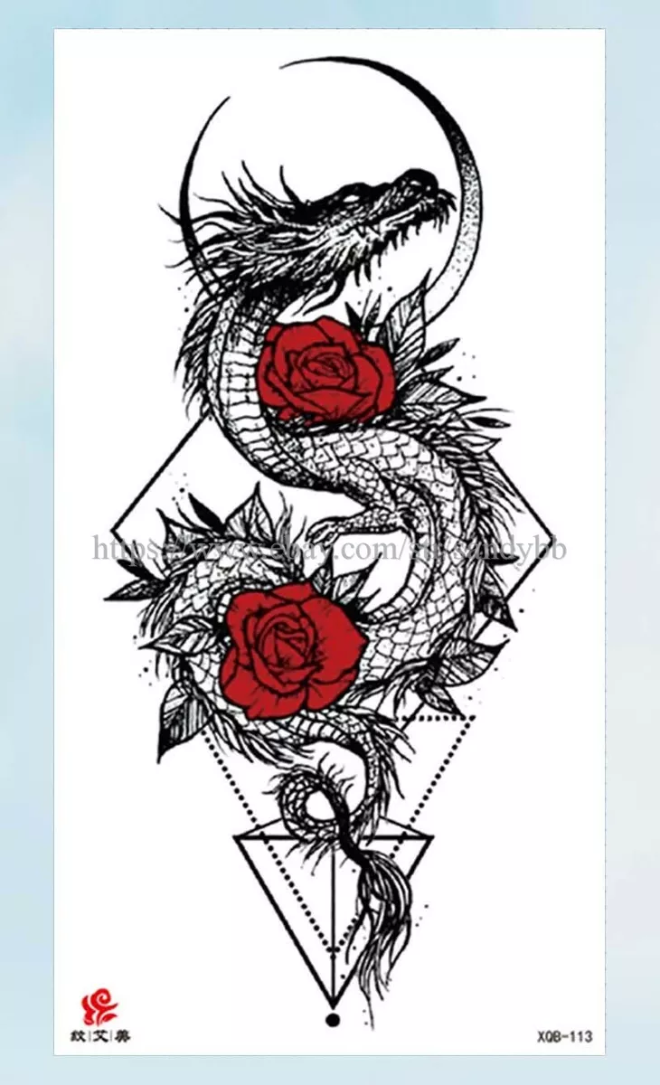 Big Dragon Temporary Tattoo Blackwork Dragon Tattoo Removable 